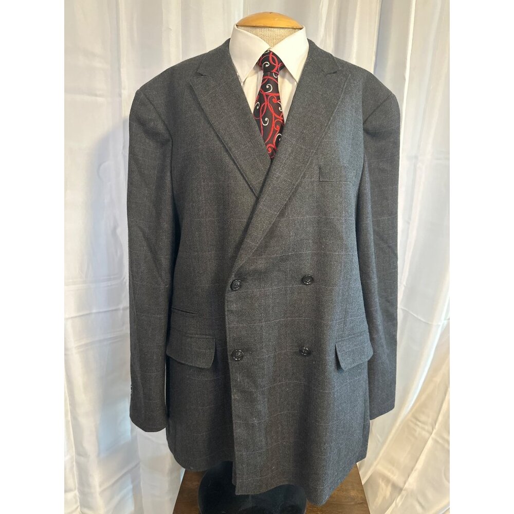 Sean John Mens Double-Breasted Blazer Gray Wool Blend Large